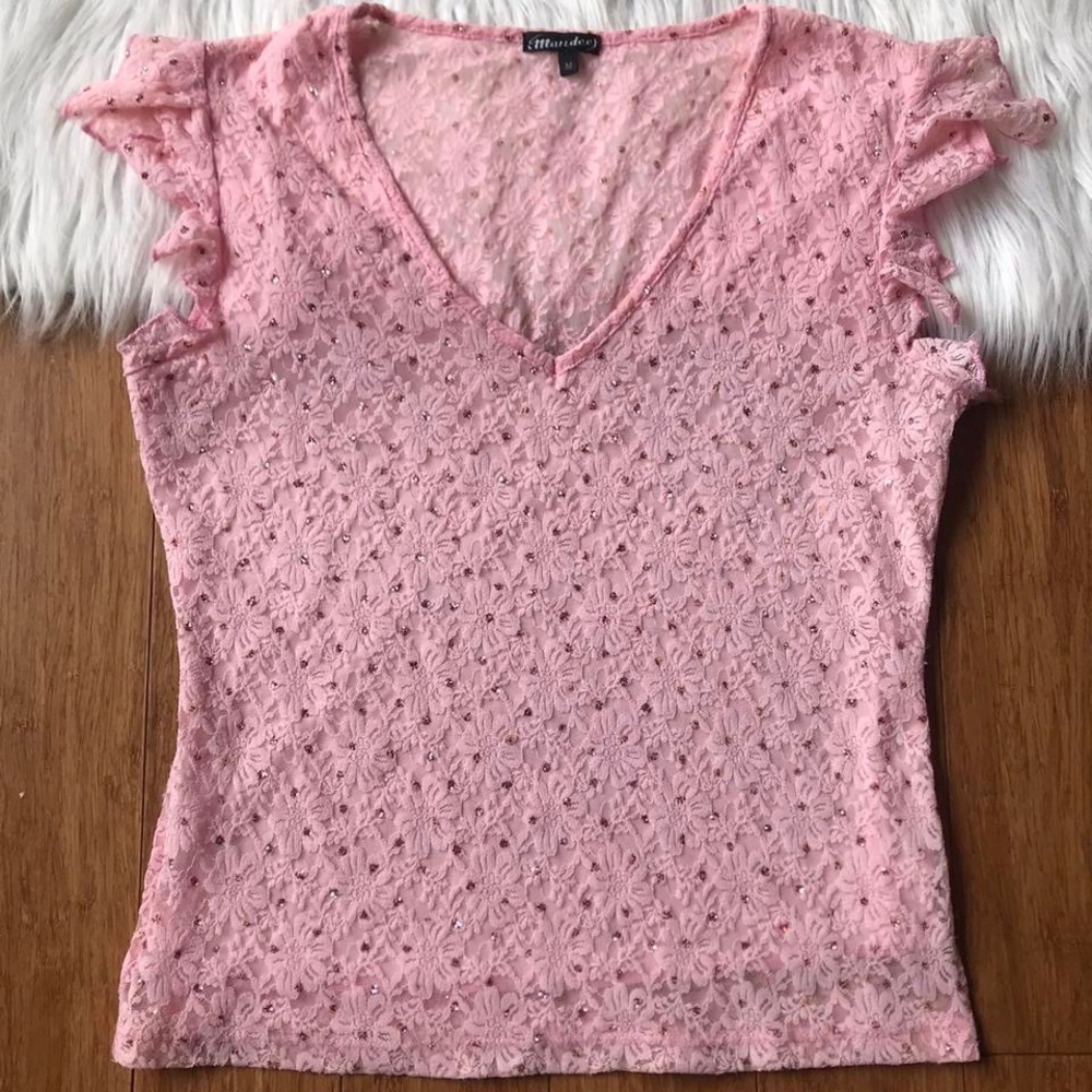 Vintage Baby Pink Sequin Coquette Fairy Top